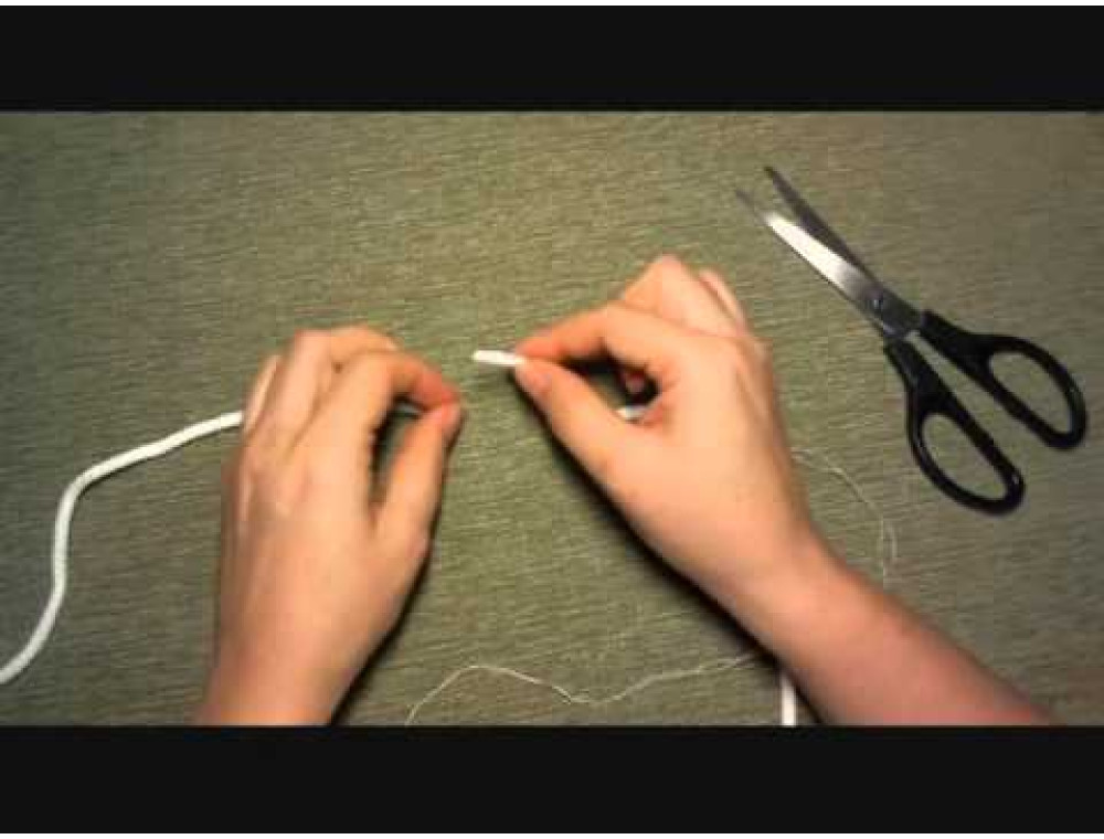Соединение концов полиэфирного шнура при вязании, вариант 1