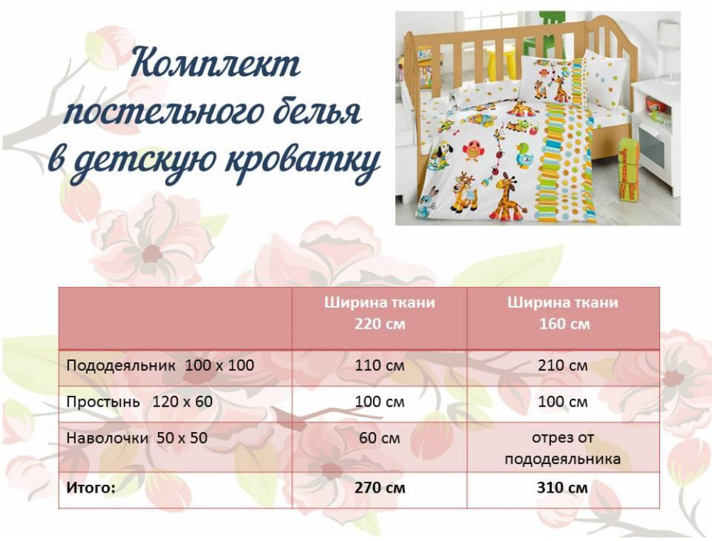 Расход ткани для постельного белья в детскую кроватку