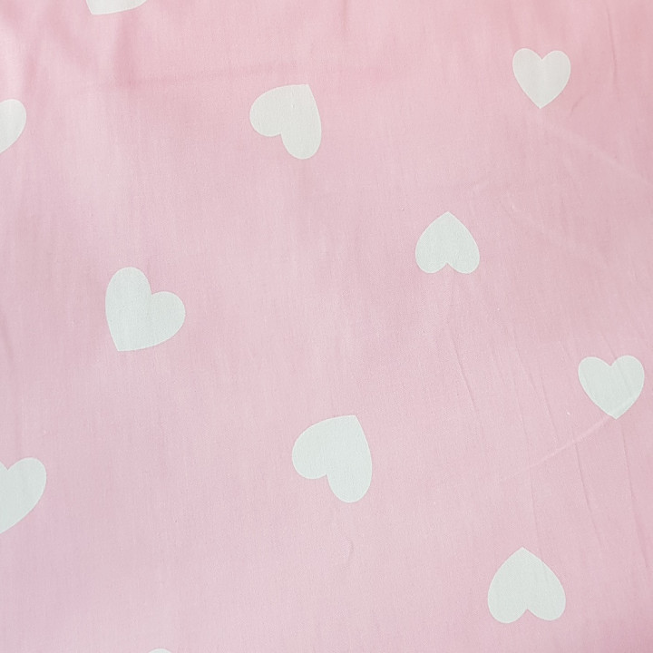 Ткань хлопок Сердечки белые на розовом фоне 