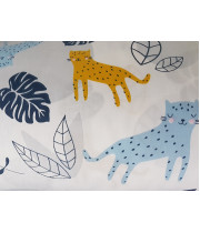 Ткань хлопок Леопарды, листья на белом фоне