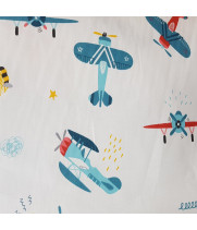 Ткань хлопок Самолеты голубые на белом фоне