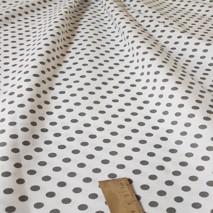 Ткань хлопок Горошек серый на белом 5 мм